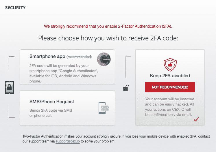 2FA verification screenshot cex.io