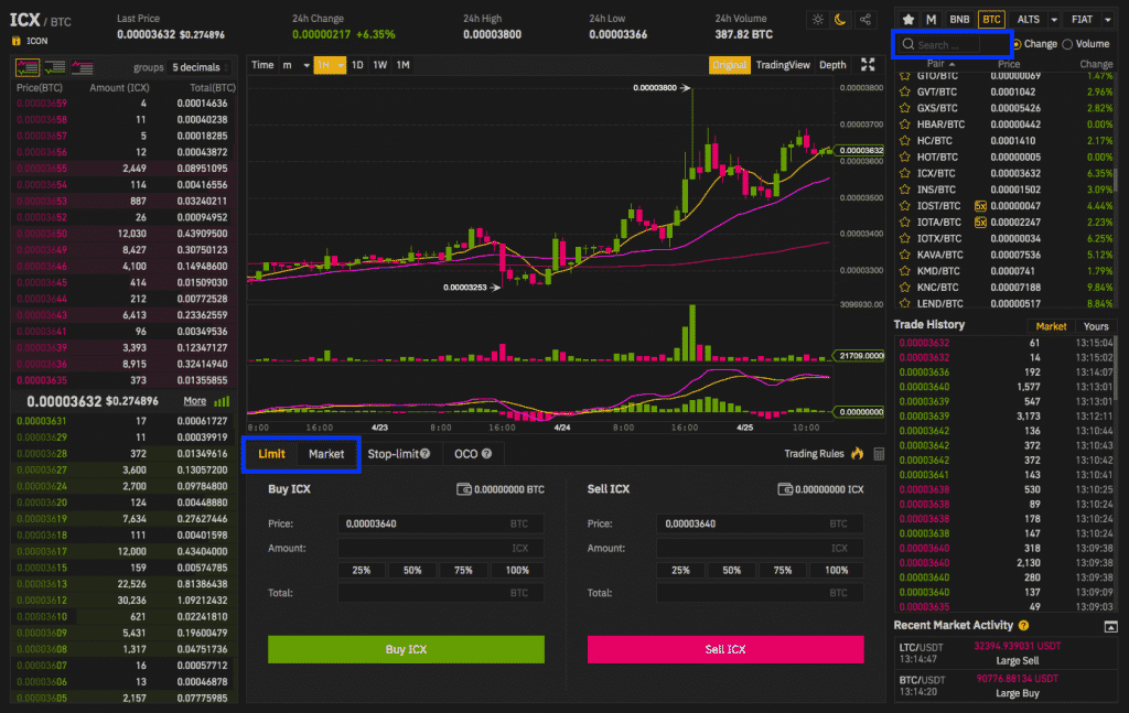 altcoin trading interface screenshot binance