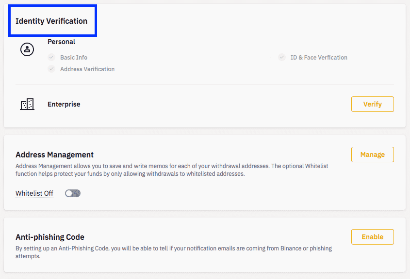 binance idetification screenshot