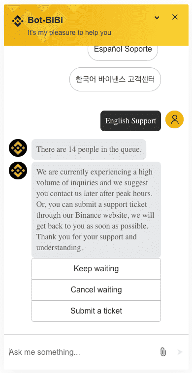 binance live chat screenshot