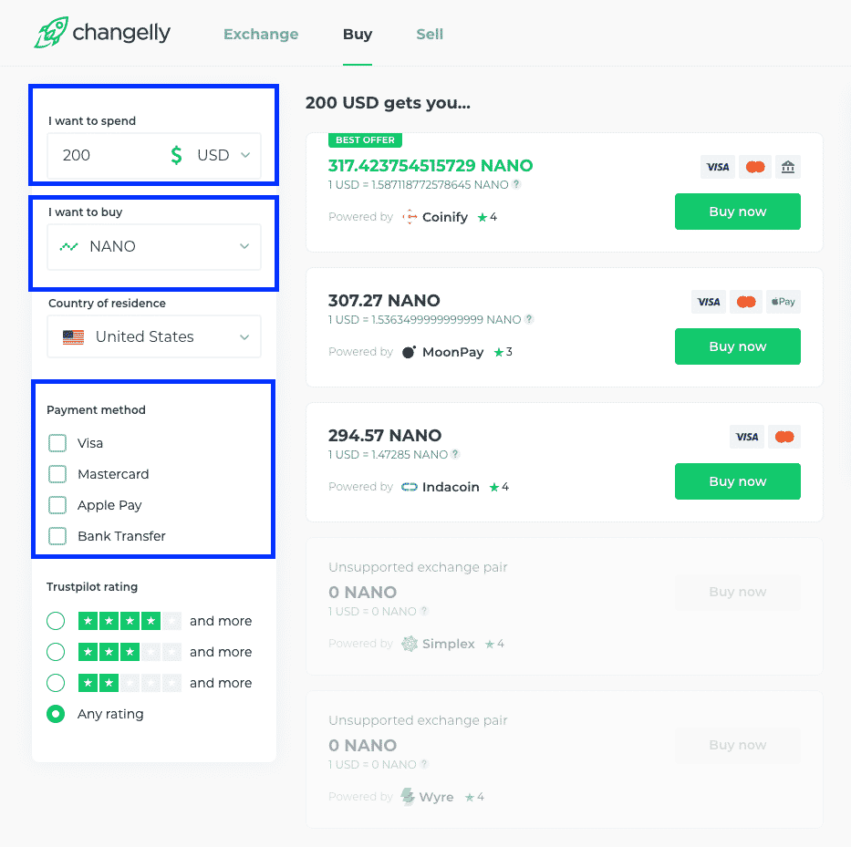 changelly depositmethods screenshot