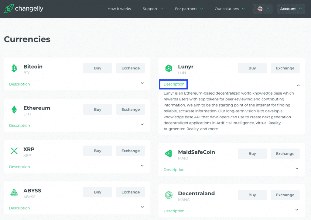changelly altcoin description screenshot