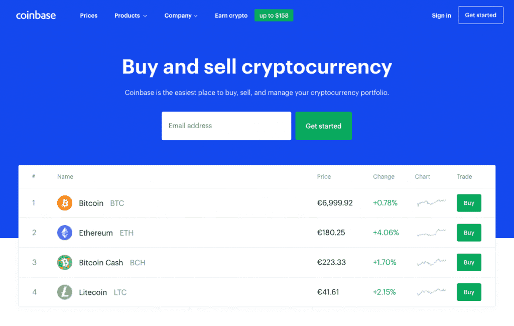 coinbase landing page screenshot