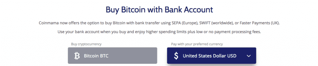 bank account info section on coinmama
