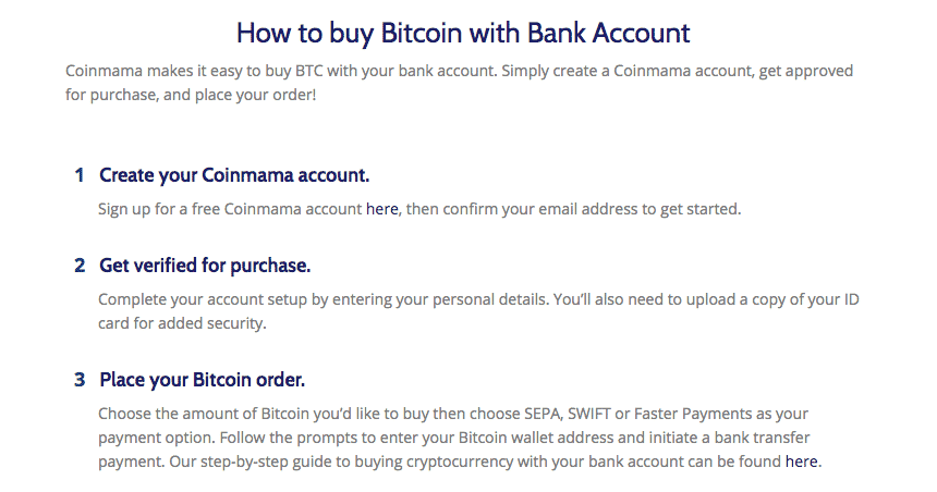 bank account section screenshot on coinmama