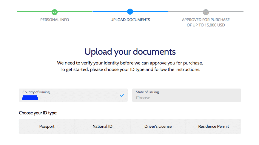 KYC form screenshot on coinmama