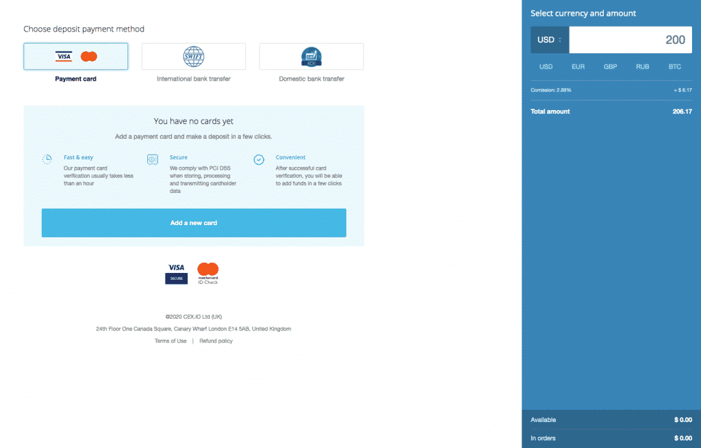 buy altcoin credit card screenshot on cex.io