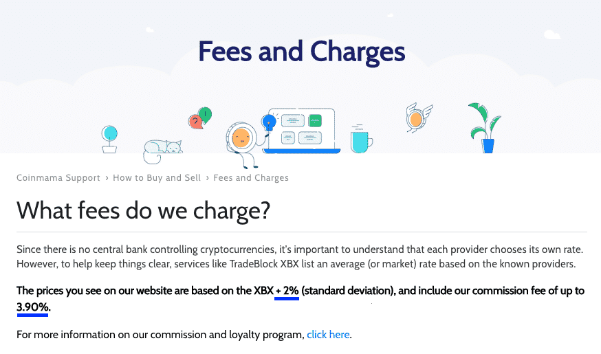 fee information screenshot on coinmama