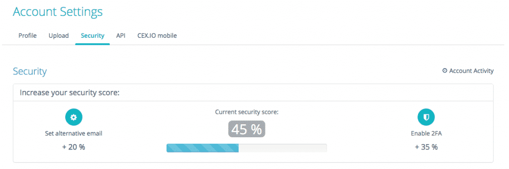 account security screenshot on cex.io