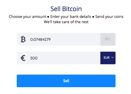 sell function screenshot on coinmama