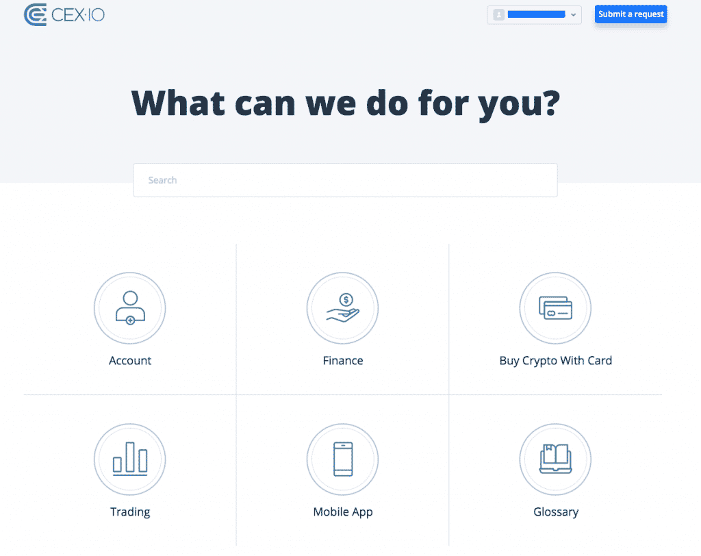 support screenshot on cex.io