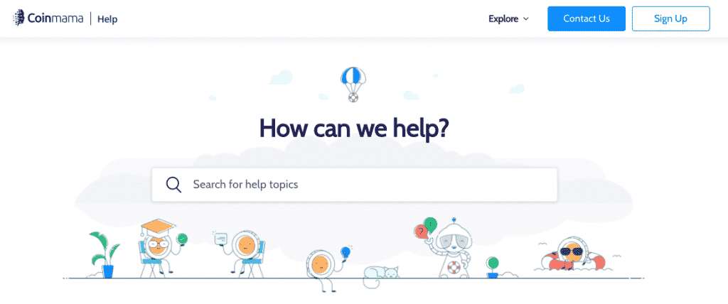 help section screenshot on coinmama