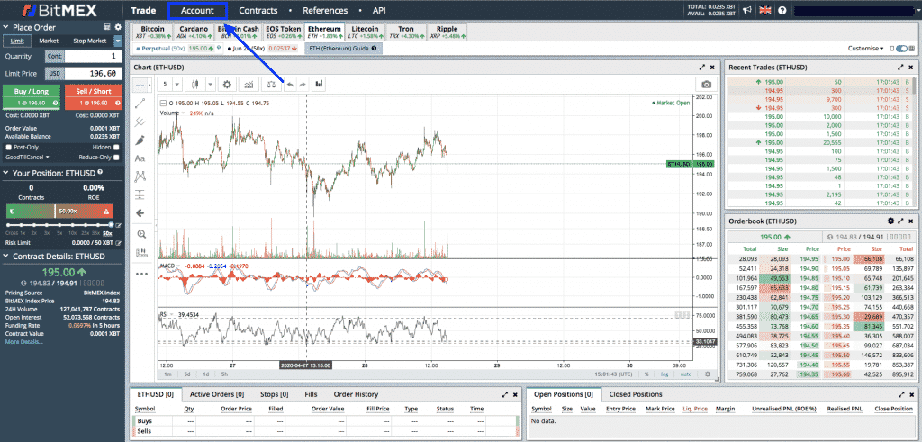 bitmex account page screenshot
