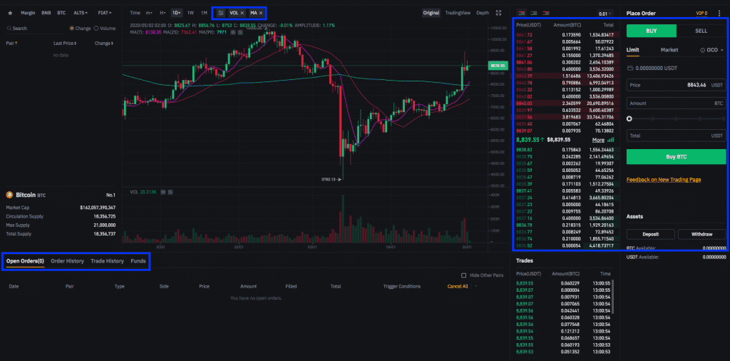 binance advanced trading interface screenshot