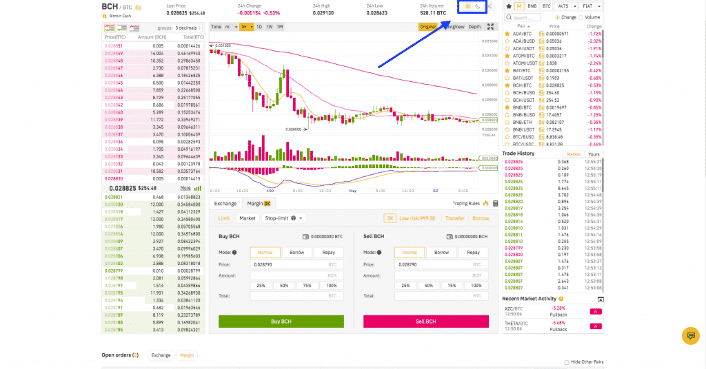 binance bright style trading interface screenshot