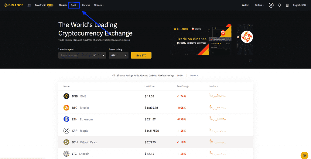 binance trade button screenshot