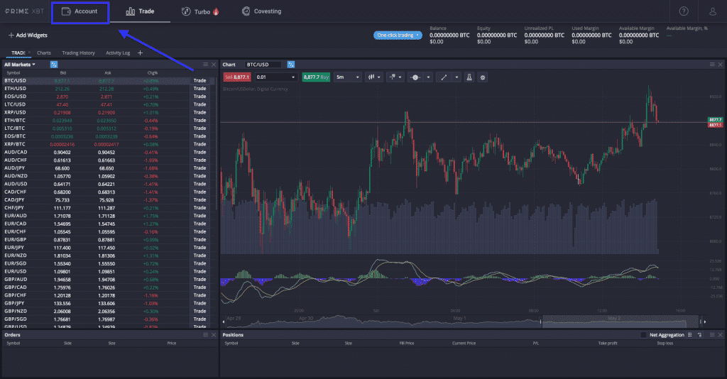 prime xbt crypto leverage account section screenshot