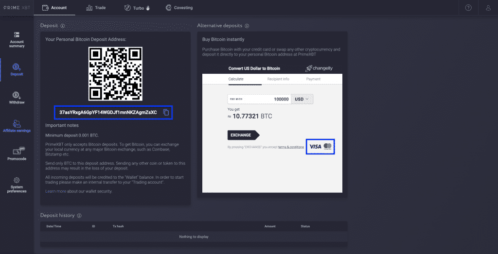 crypto leverage exchange prime xbt wallet screenshot