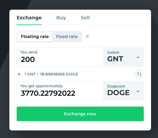 exchange function on changelly