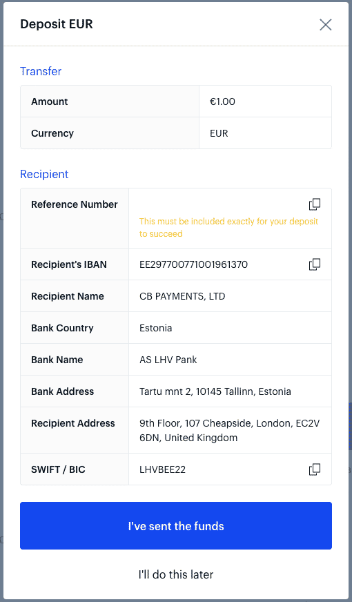 coinbase bank transfer info
