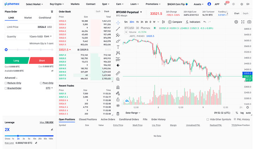 Phemex trading interface